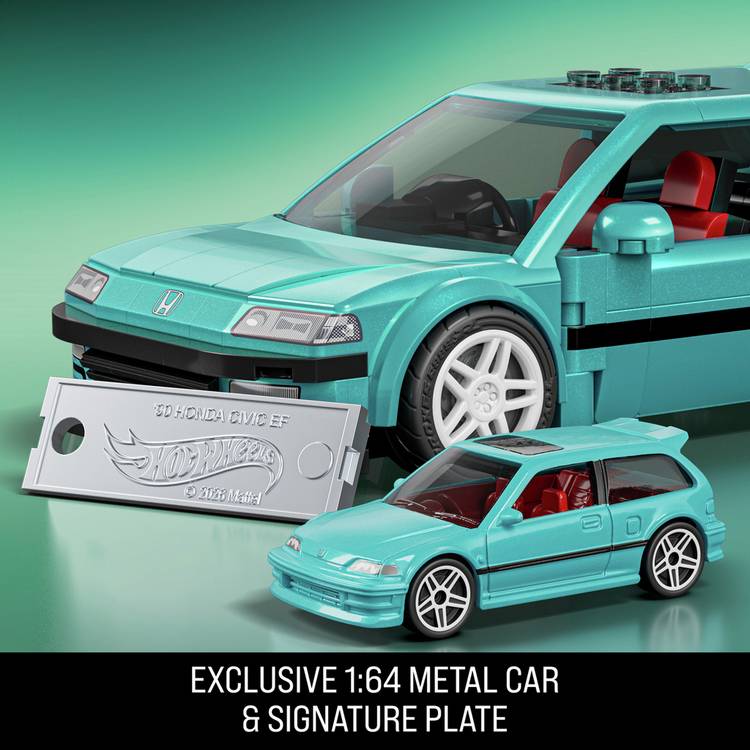 Mattel Brick Shop Hot Wheels 1:32 scale '90 Honda Civic EF building set, UK version