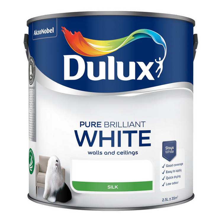 Dulux Pure Brilliant White silk paint 2.5L (British brand)