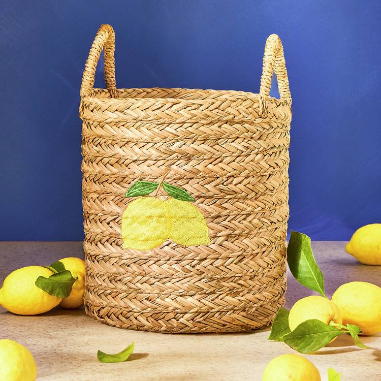 Argos Home woven seagrass basket with embroidered lemons - British product