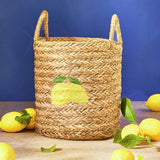 Argos Home woven seagrass basket with embroidered lemons - British product