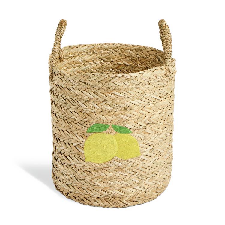 Argos Home woven seagrass basket with embroidered lemons - British product