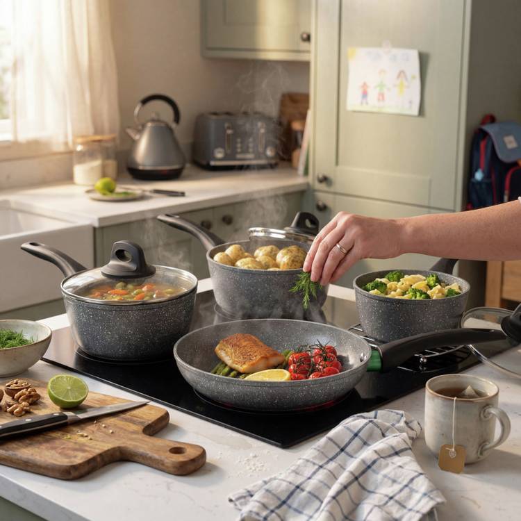Salter 4-piece non-stick pan set grey - British product