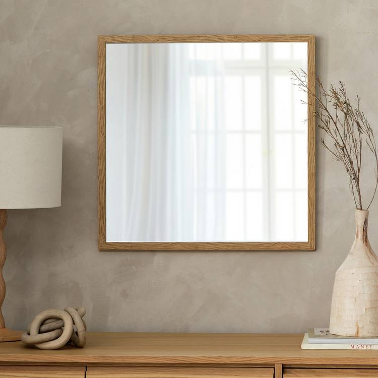 Home Essentials oak effect square wall mirror 55x55cm (British brand)