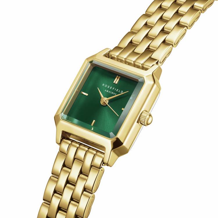 Rosefield Boxelle ladies gold bracelet watch green dial (British brand)