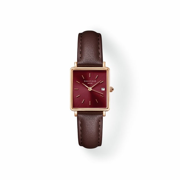 Rosefield Boxy XS dark brown leather strap ladies watch UK version