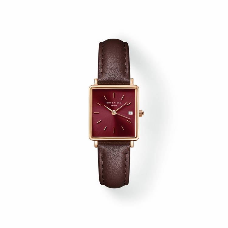 Rosefield Boxy XS dark brown leather strap ladies watch UK version