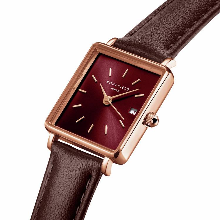 Rosefield Boxy XS dark brown leather strap ladies watch UK version
