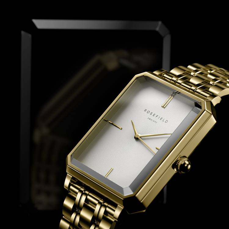 Rosefield Octagon ladies watch gold steel bracelet (British brand)
