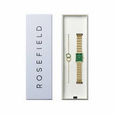 Rosefield Octagon XS ladies gold bracelet watch with emerald dial, imported from the UK