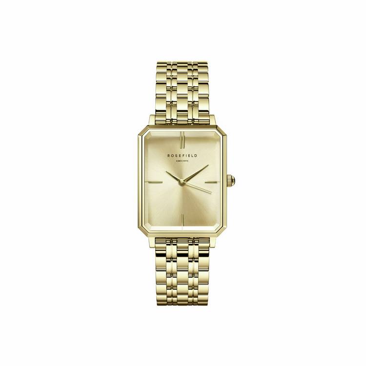 Rosefield Octagon ladies gold steel bracelet watch - British product