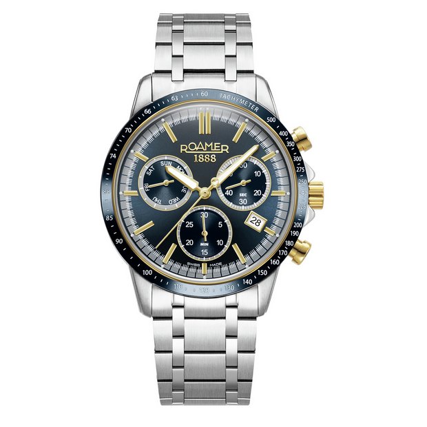 Roamer Mercury chronograph watch blue dial stainless steel bracelet - British product