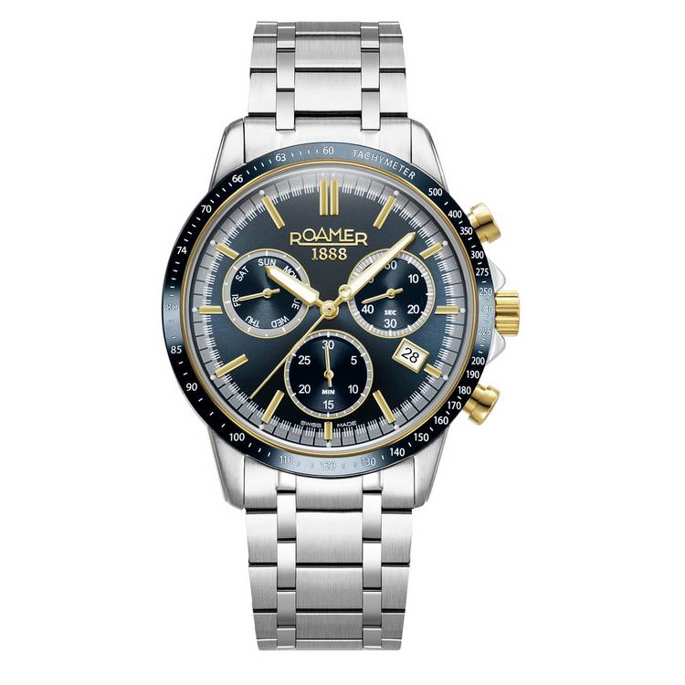 Roamer Mercury chronograph watch blue dial stainless steel bracelet - British product