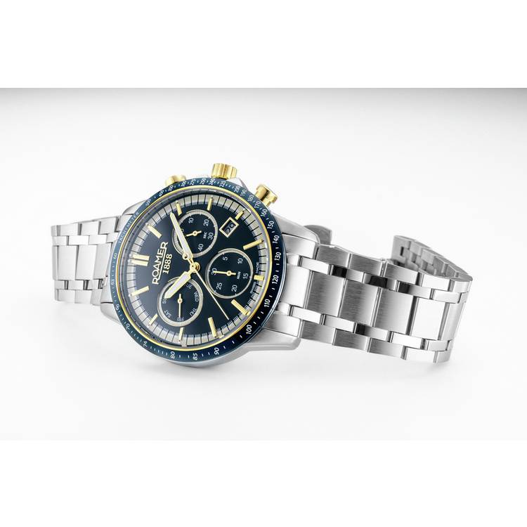 Roamer Mercury chronograph watch blue dial stainless steel bracelet - British product