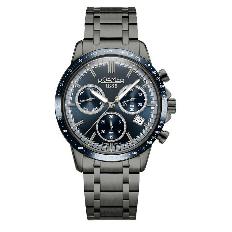 Roamer Mercury Chrono blue dial black bracelet watch 43mm, imported from the UK