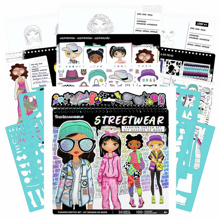 Fashion Angels streetwear design sketch portfolio, imported from the UK