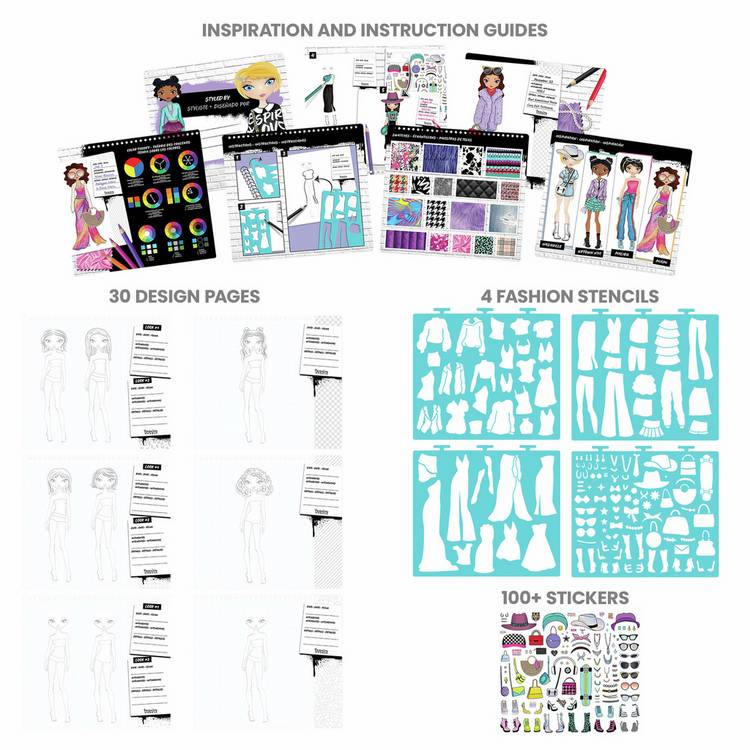 Fashion Angels streetwear design sketch portfolio, imported from the UK