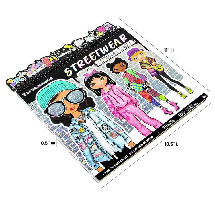 Fashion Angels streetwear design sketch portfolio, imported from the UK
