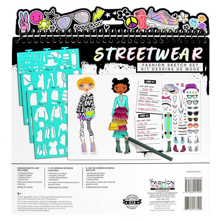 Fashion Angels streetwear design sketch portfolio, imported from the UK