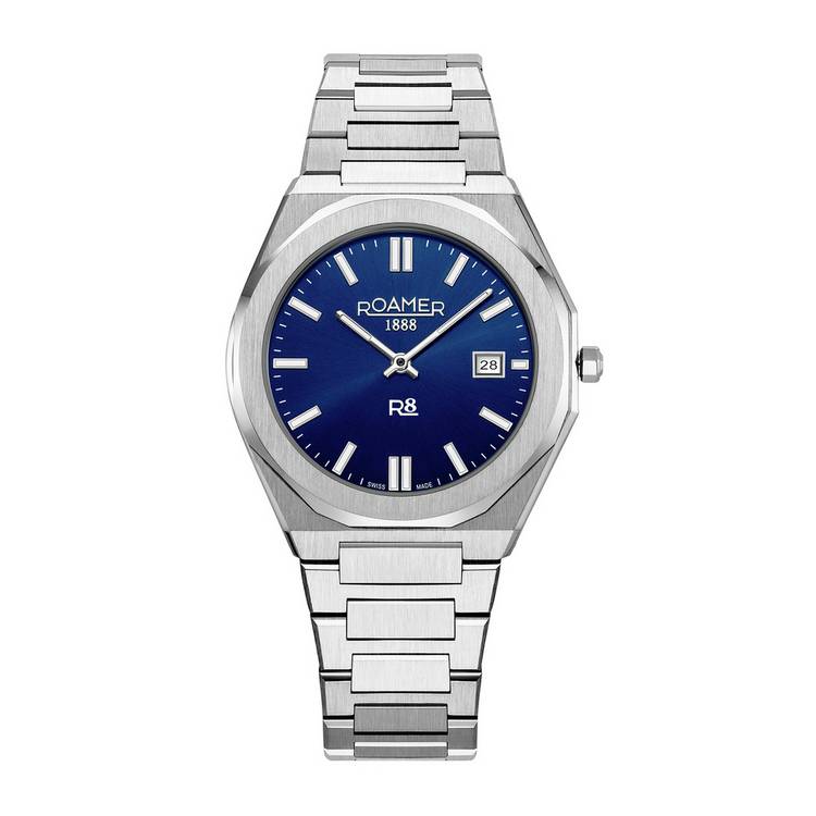 Roamer R8 blue dial steel bracelet watch 41mm, UK version