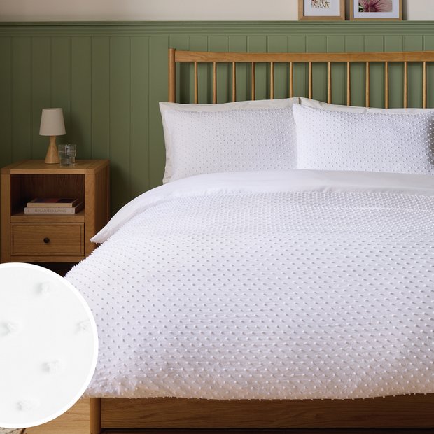 Argos Home embroidered dot white bedding set single, imported from the UK