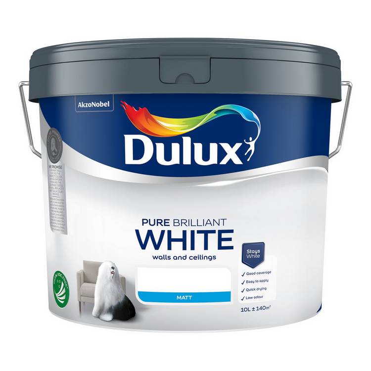 Dulux Pure Brilliant White matt paint 10L (British brand)
