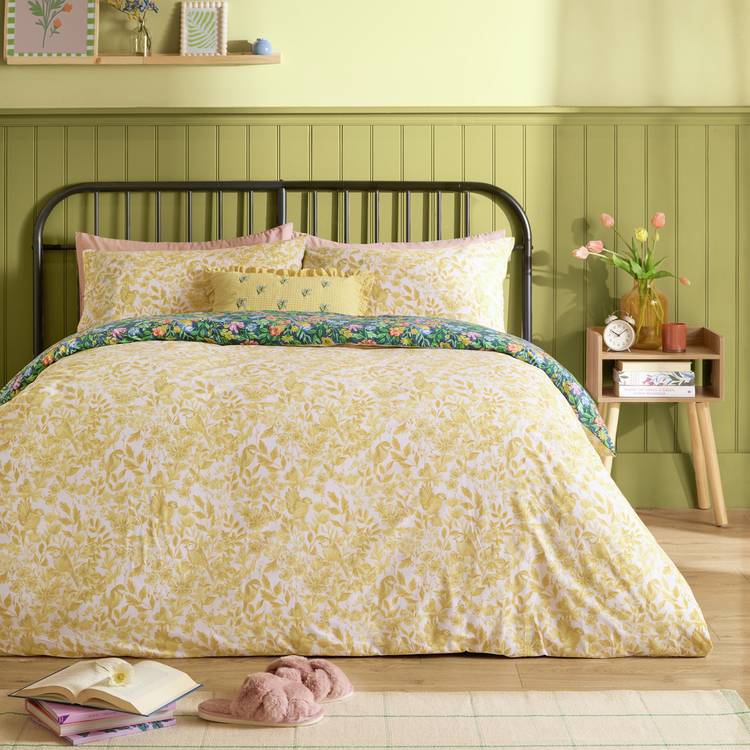 Furn navy floral bird reversible bedding set single, UK version
