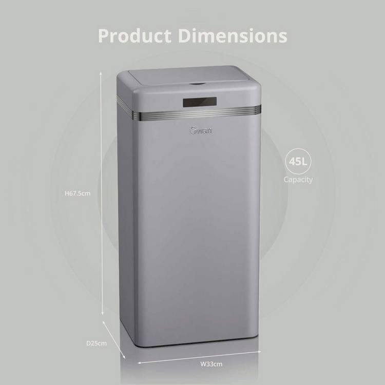 Swan retro square sensor bin 45l grey (British brand)