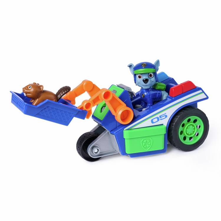 PAW Patrol Rocky Rescue Recycler pull-back vehicle with figures, UK version