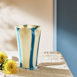 Habitat blue and white handkerchief stripe milk glass vase 29cm, imported from the UK