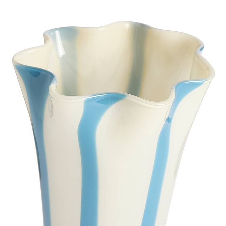 Habitat blue and white handkerchief stripe milk glass vase 29cm, imported from the UK
