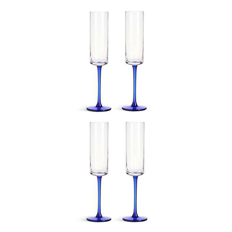 Habitat blue stem champagne flute set of 4, imported from the UK