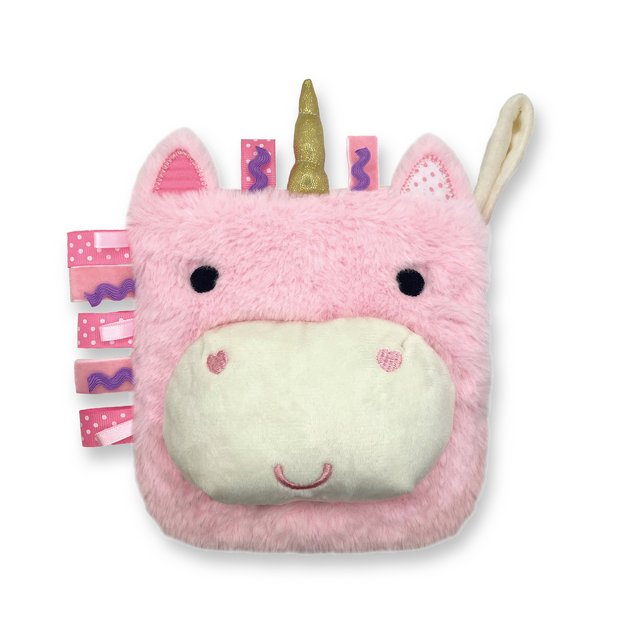 Sensory Snuggables unicorn hand puppet book by Make Believe Ideas, imported from the UK