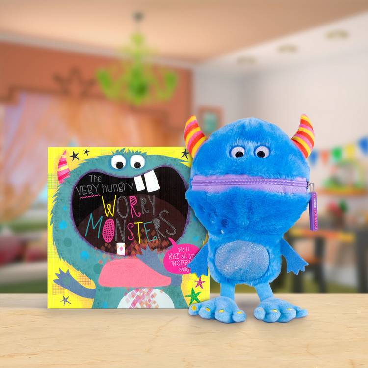 Make Believe Ideas Worry Monster plush toy and book set (British brand)
