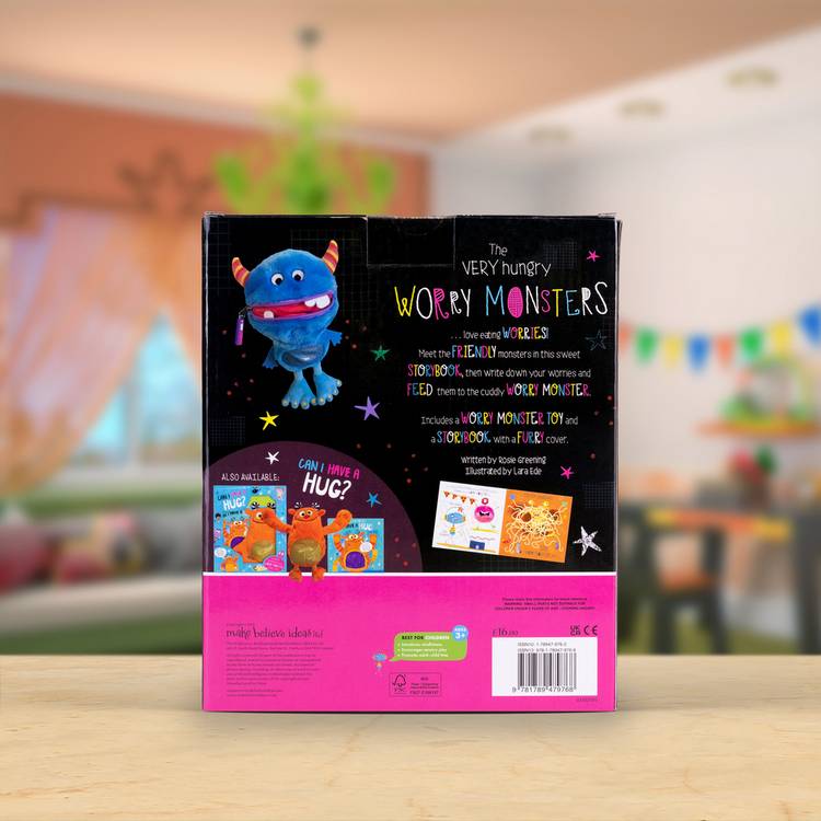 Make Believe Ideas Worry Monster plush toy and book set (British brand)