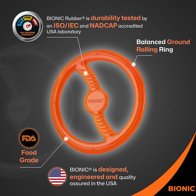 Bionic Toss-N-Tug ring dog toy orange floating, UK version