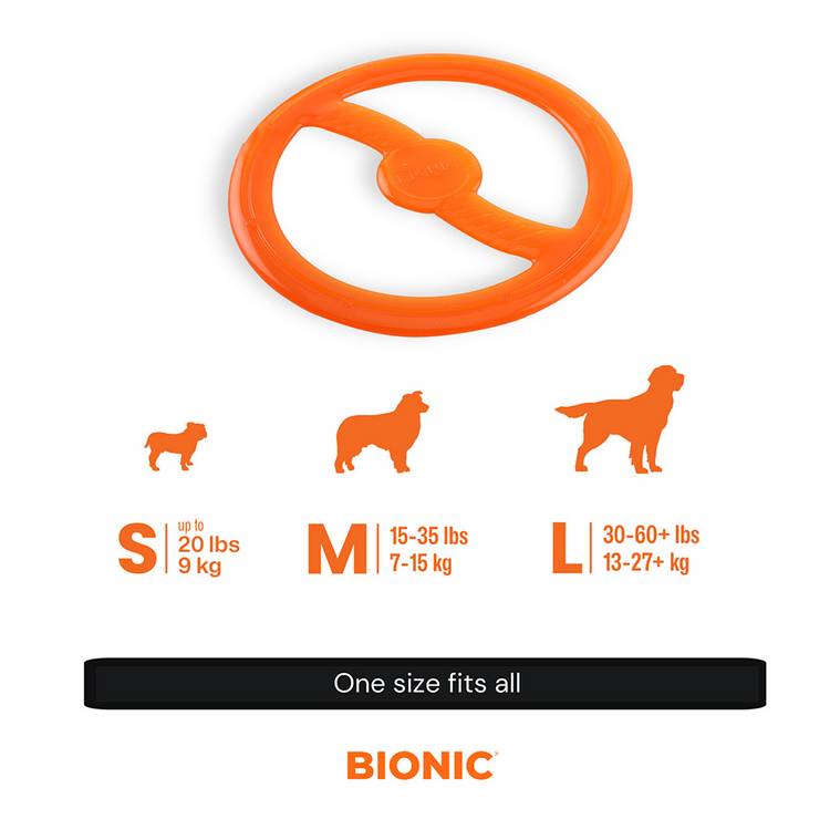 Bionic Toss-N-Tug ring dog toy orange floating, UK version