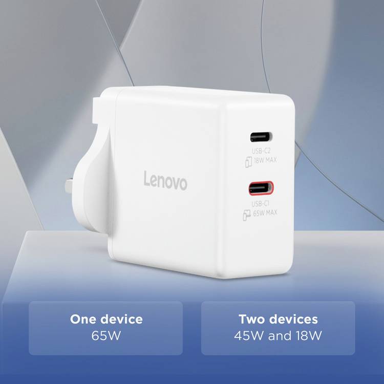 Lenovo dual USB-C GaN charger 65W - British product