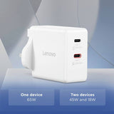 Lenovo dual USB-C GaN charger 65W - British product