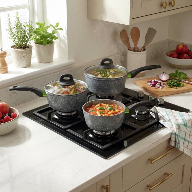 Salter non-stick 3 piece saucepan set, UK version