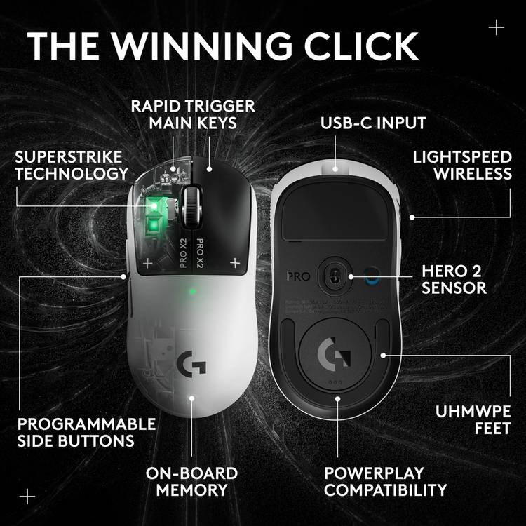 Logitech PRO X2 SUPERSTRIKE wireless gaming mouse, imported from the UK