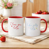 Widdop stoneware love mugs pair with red handles - British product