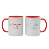 Widdop stoneware love mugs pair with red handles - British product