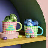 Argos Home green pink gingham mug pack, imported from the UK