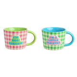 Argos Home green pink gingham mug pack, imported from the UK