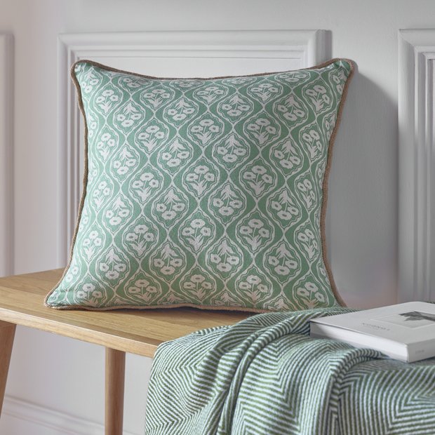Argos Home Lino Floral Green cushion 43x43cm (British brand)