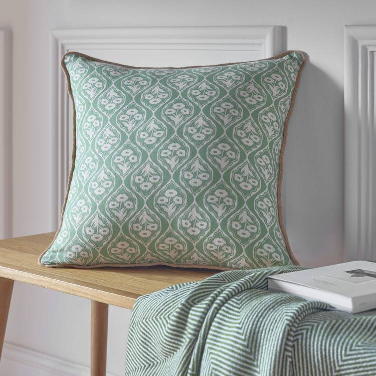Argos Home Lino Floral Green cushion 43x43cm (British brand)