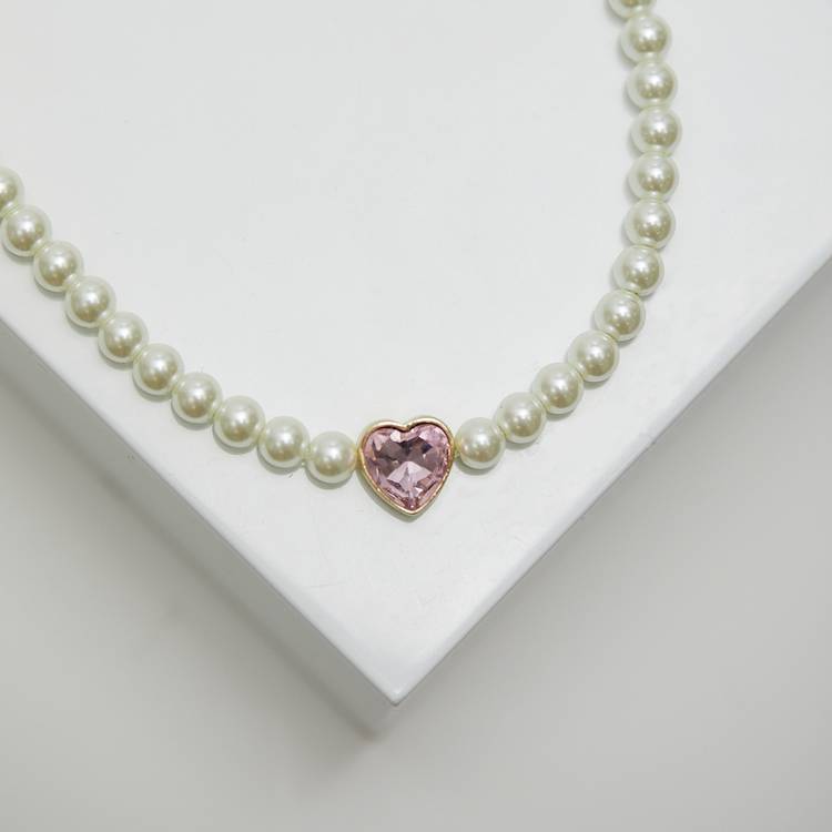 Lipsy pearl heart choker necklace pink charm, imported from the UK