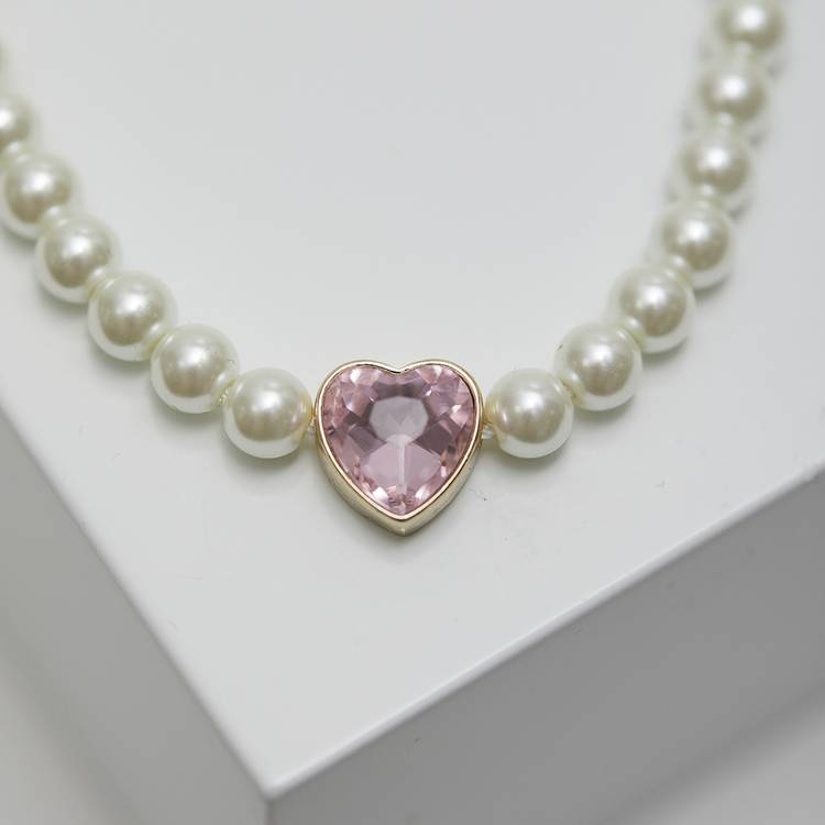 Lipsy pearl heart choker necklace pink charm, imported from the UK