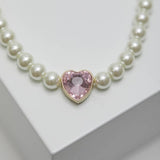 Lipsy pearl heart choker necklace pink charm, imported from the UK