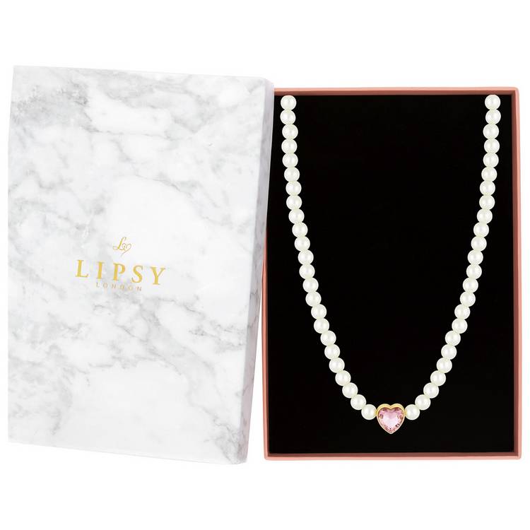 Lipsy pearl heart choker necklace pink charm, imported from the UK